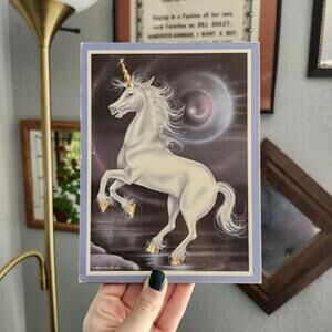 Vintage Mythical Unicorn Print Wall Decor Retro 1992 Stapco 8" x 6"